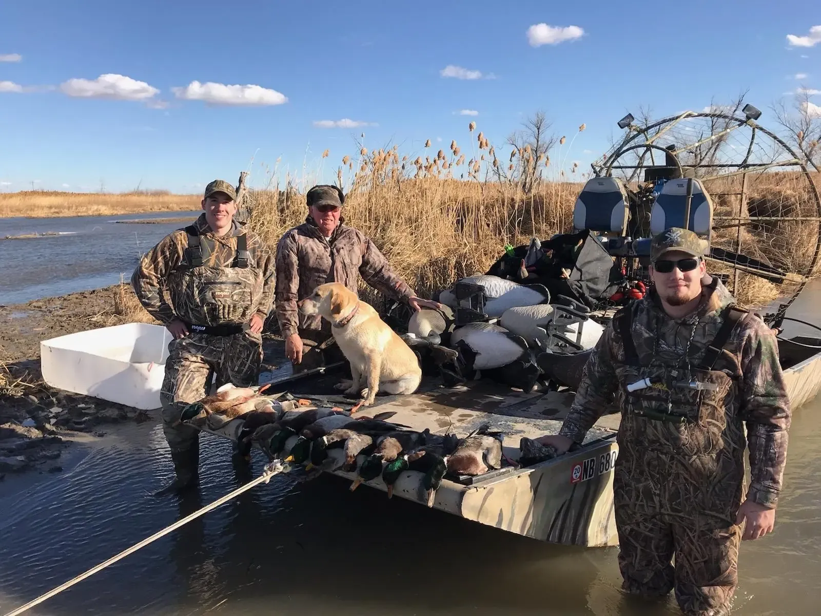Dan and Marcus during a duck hunt in Nebraska on an air boat