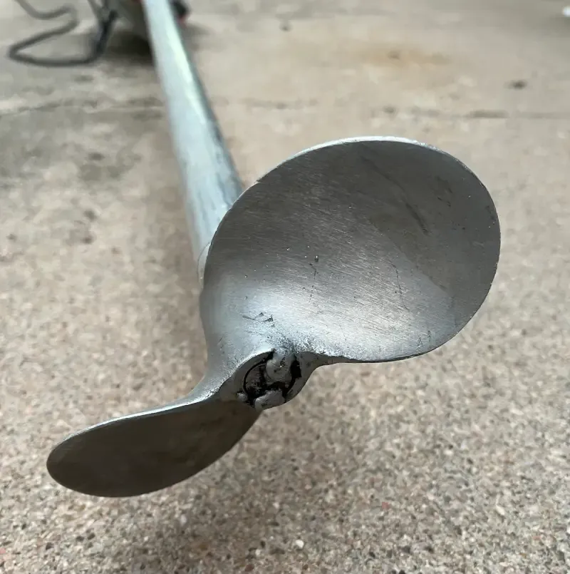 Homemade electric mud motor with welded on aluminum prop