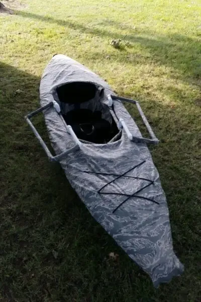 Kayak duck blind with PVC doors open